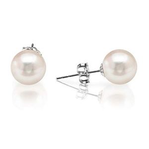 AAA+ Sterling Silver Round Stud Pearl Earrings